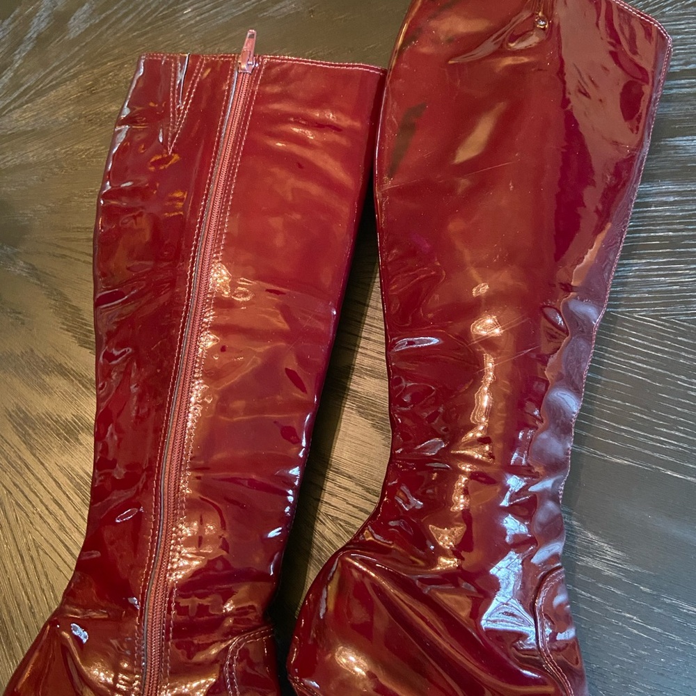 ISAAC Made in Italy Burgundy Patent Leather Tall Boots Size 7M - Picture 6 of 12